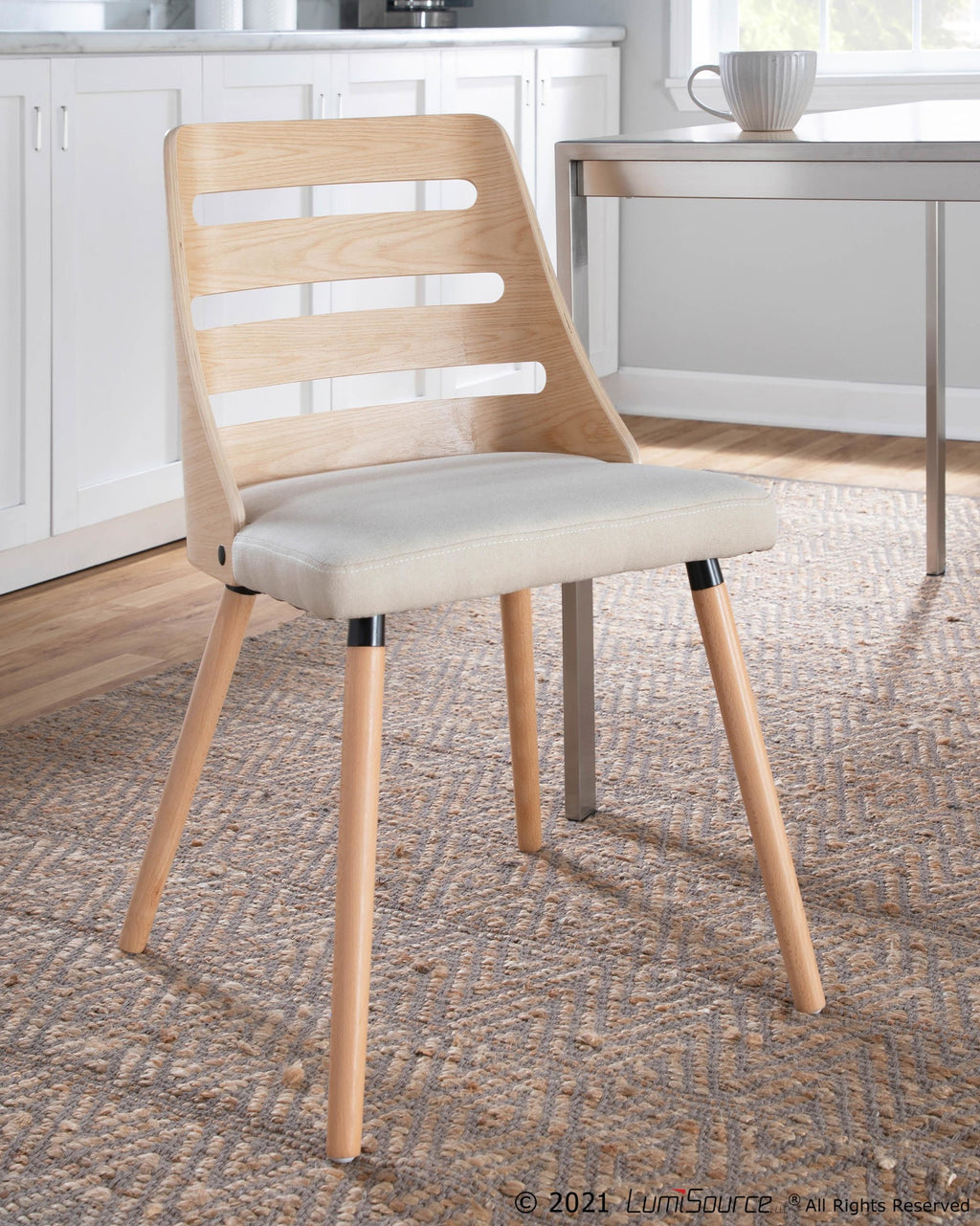 Trevi Chair - Natural Wood, Cream Fabric