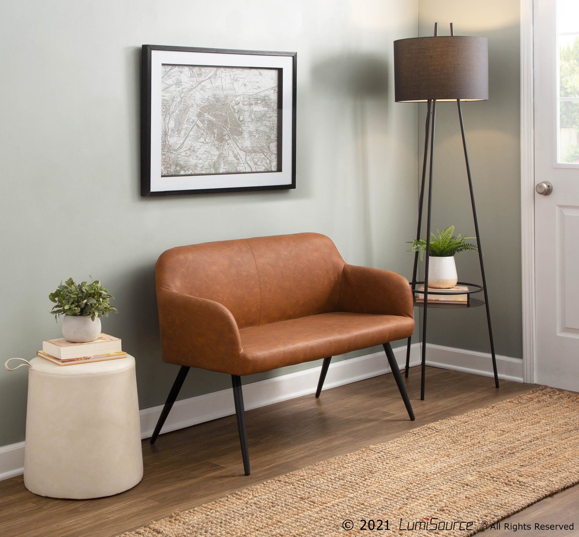 Daniella High Back Bench - Black Steel, Camel PU
