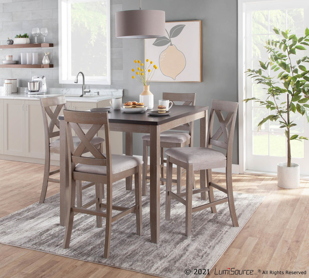 Harper Counter Set - Grey Wood, Espresso Wood, Grey Fabric