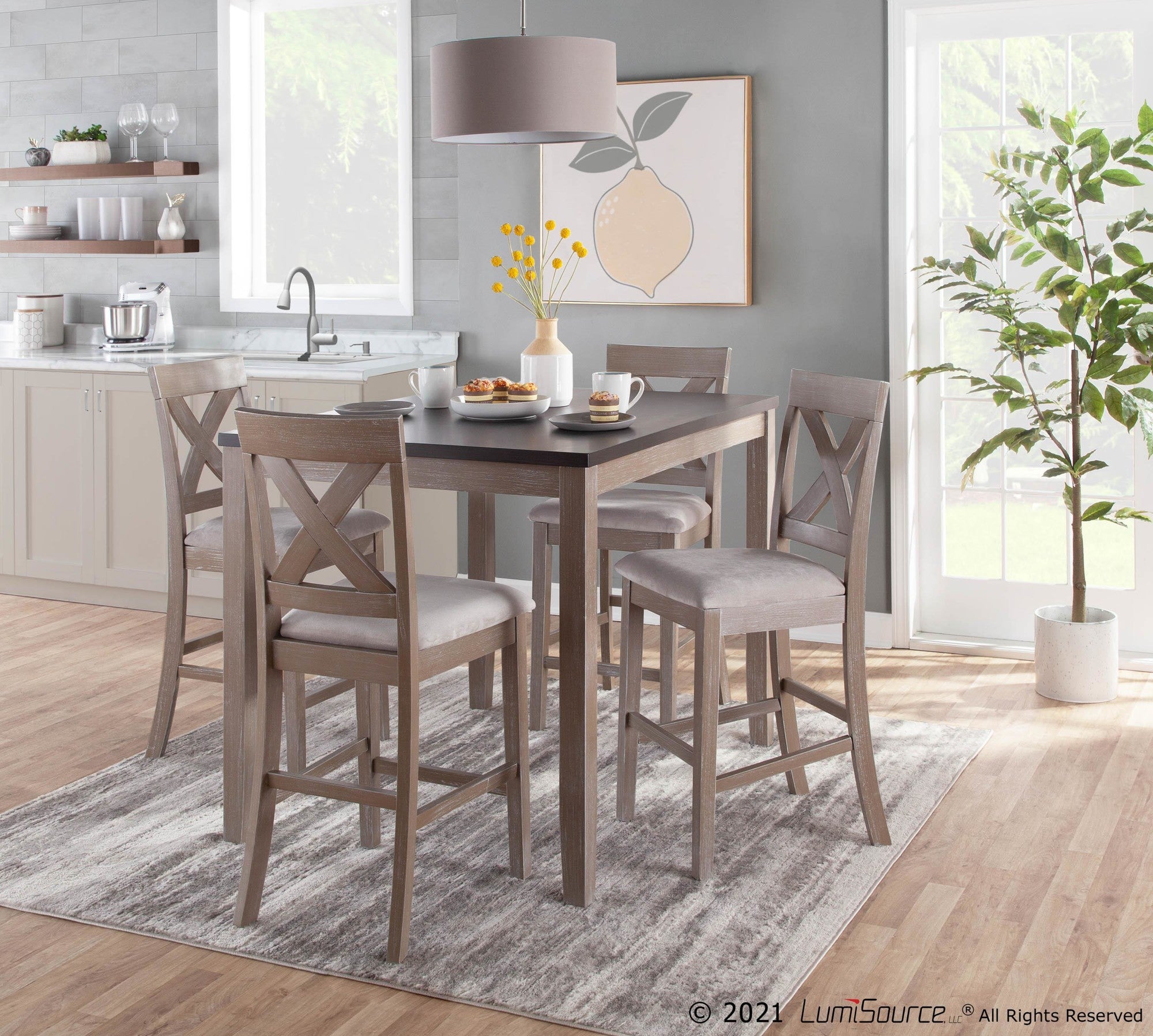 Harper Counter Set - Grey Wood, Espresso Wood, Grey Fabric