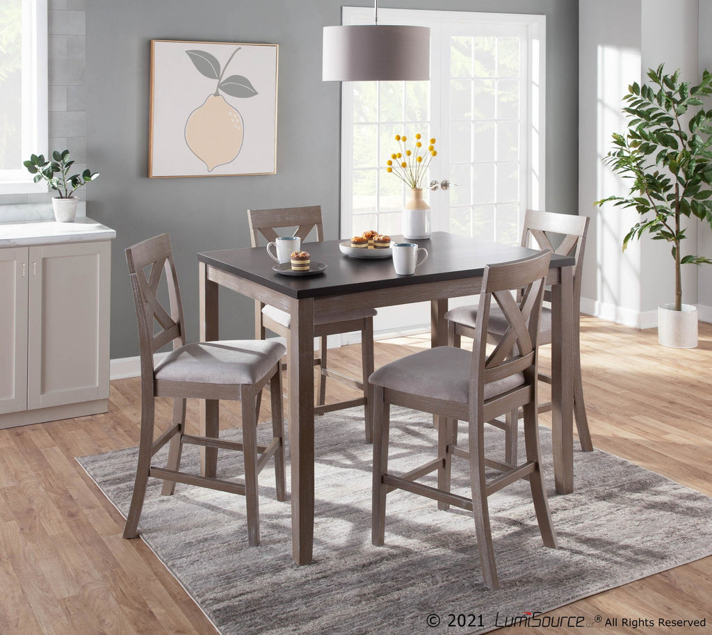 Harper Counter Set - Grey Wood, Espresso Wood, Grey Fabric