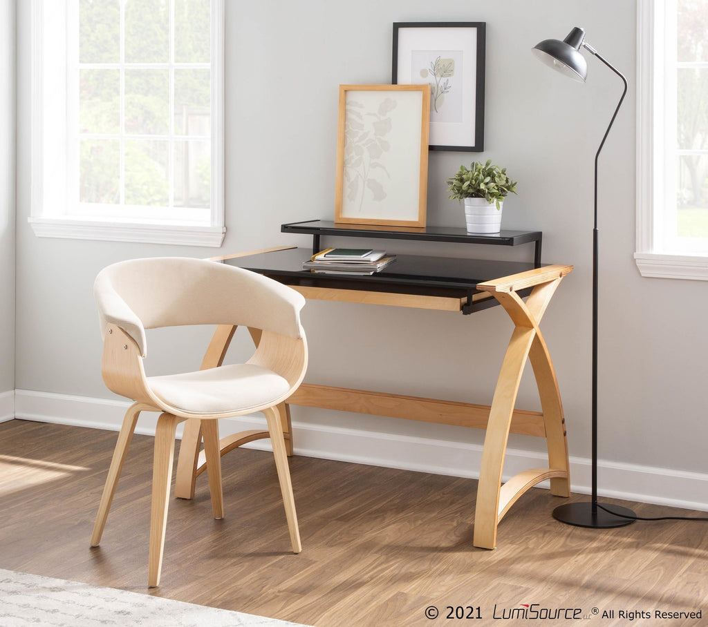Bentley Office Desk - Natural Wood, Black Glass