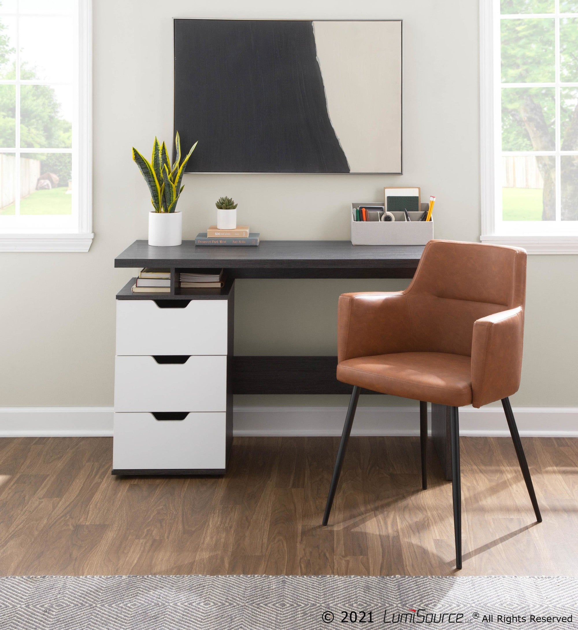Andrew Chair - Set of 2 - Black Steel, Camel PU