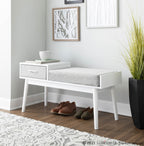 Telephone Bench - White Wood, Grey Fabric