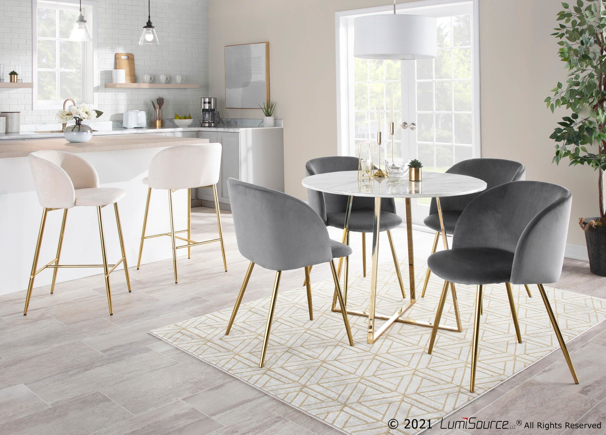 Cosmo Dining Table - Gold Metal, White Marble