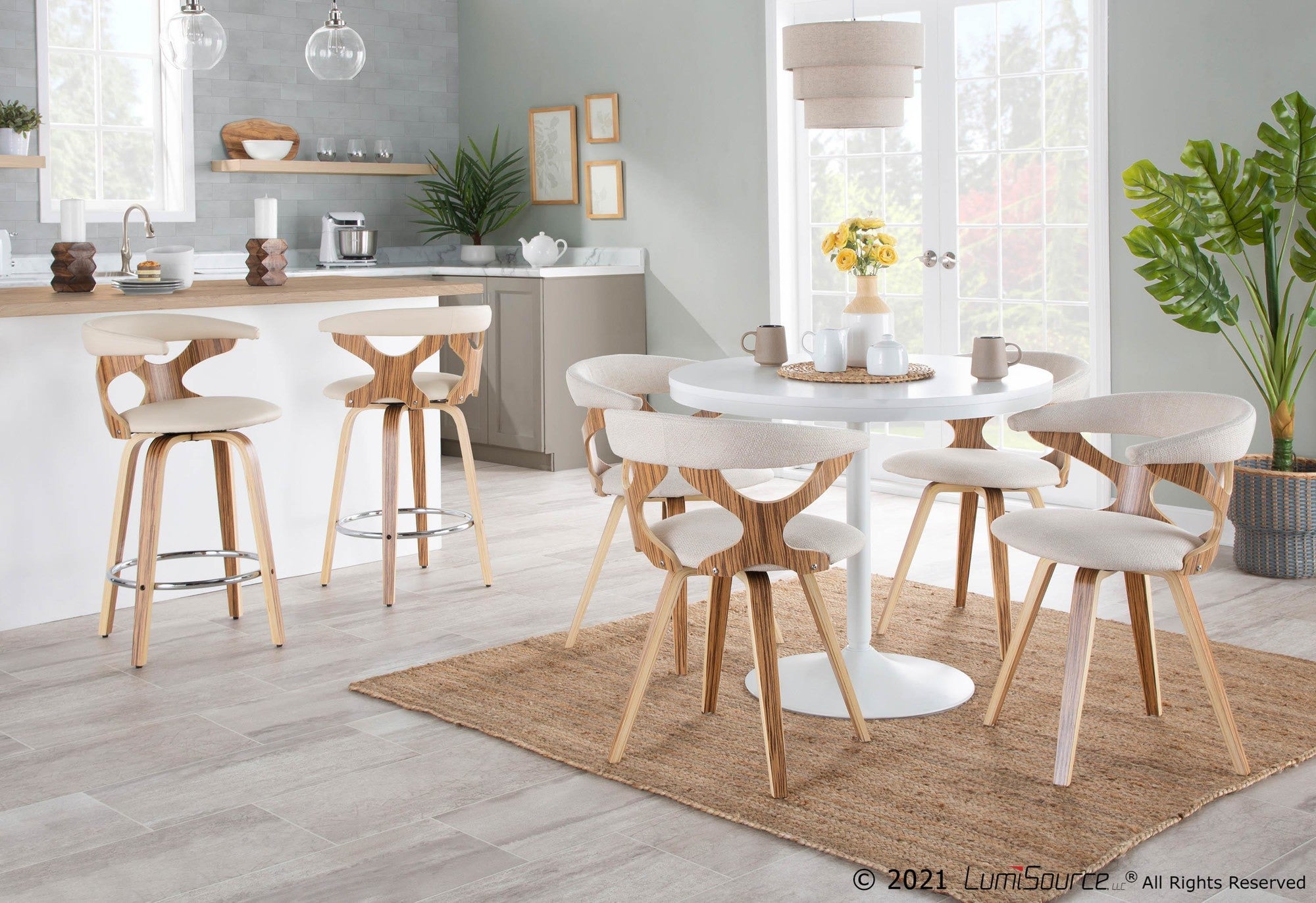 Dakota Dining Table - White Steel, White Wood