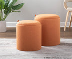 Tray Nesting Ottoman Set - Orange Fabric, Natural Wood