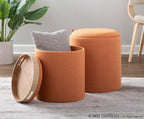 Tray Nesting Ottoman Set - Orange Fabric, Natural Wood