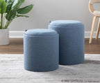 Tray Nesting Ottoman Set - Blue Fabric, Natural Wood