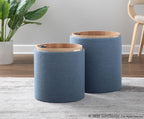 Tray Nesting Ottoman Set - Blue Fabric, Natural Wood