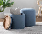Tray Nesting Ottoman Set - Blue Fabric, Natural Wood