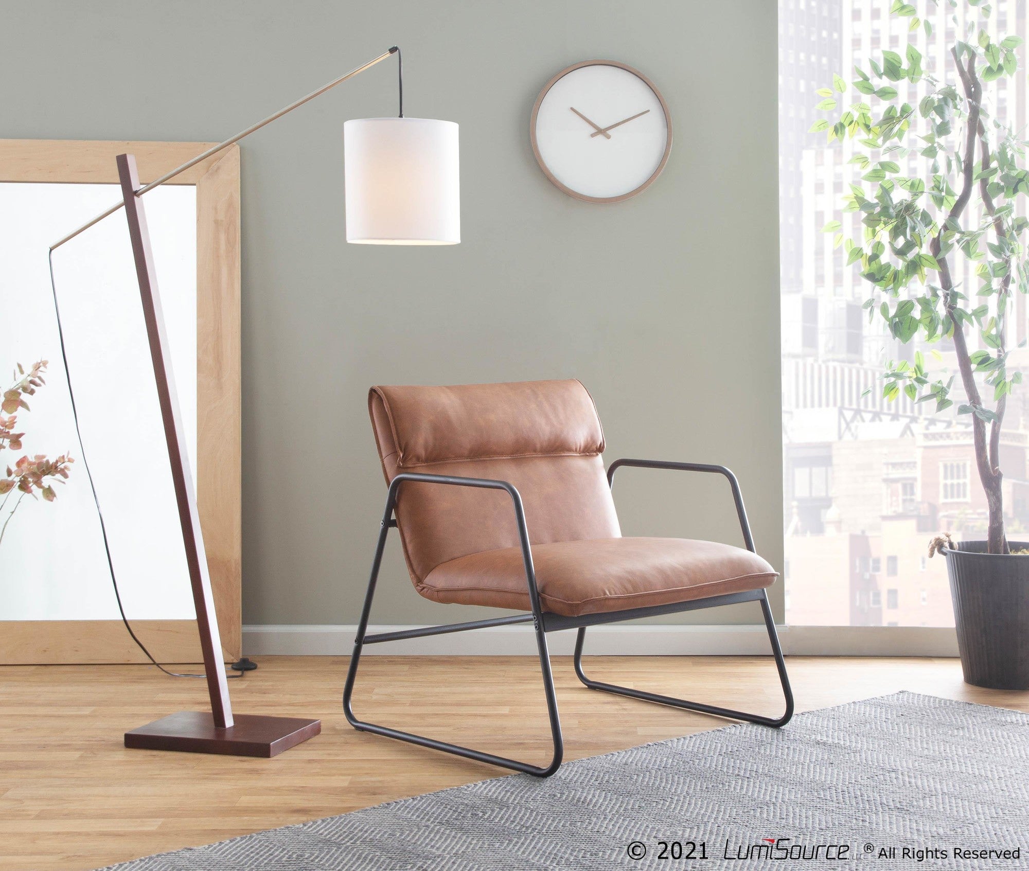 Arturo Floor Lamp - Walnut Wood, Satin Nickel, White Fabric