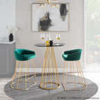 Canary Counter Stool - Set of 2 - Gold Metal, Green Velvet