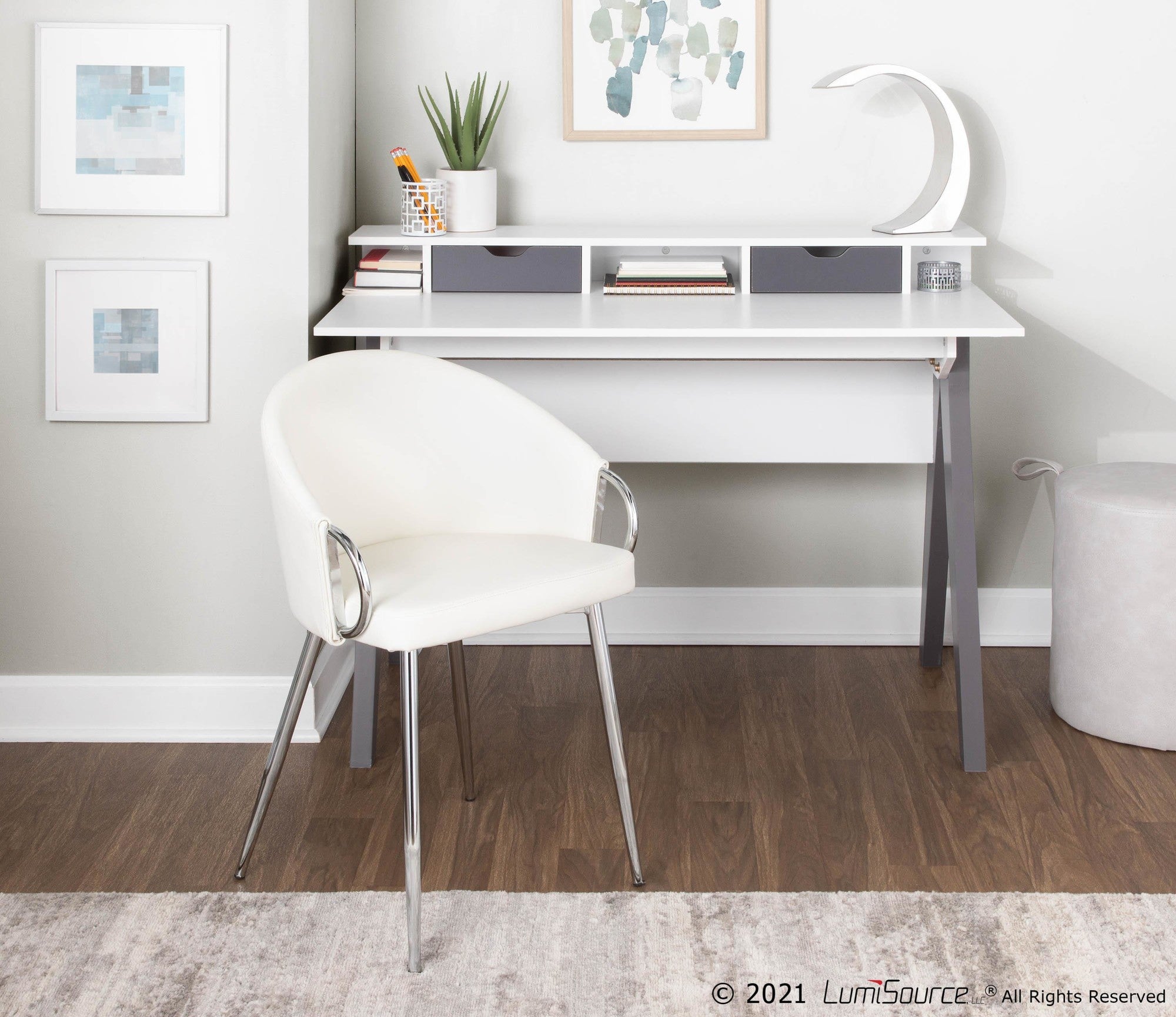 Wishbone Desk - Grey Wood, White Wood