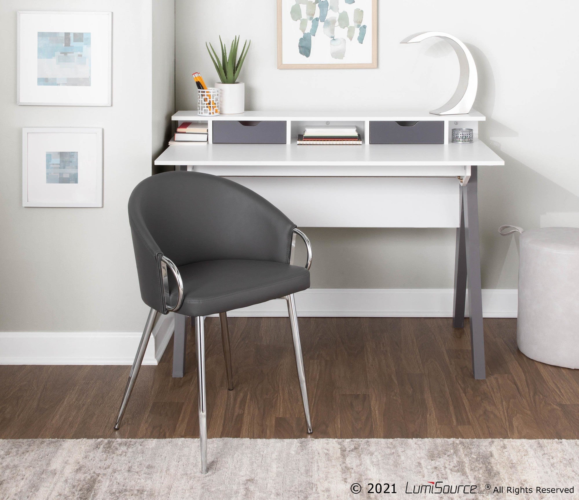 Wishbone Desk - Grey Wood, White Wood