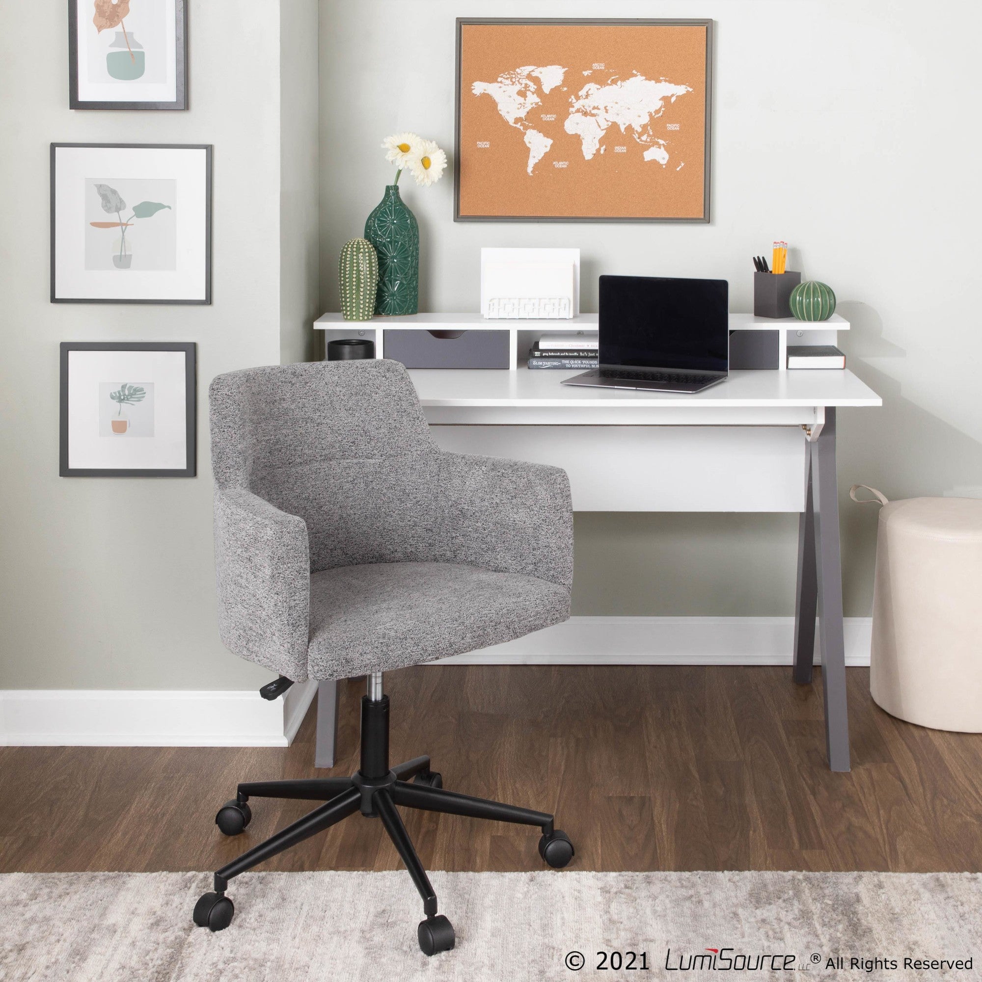 Wishbone Desk - Grey Wood, White Wood