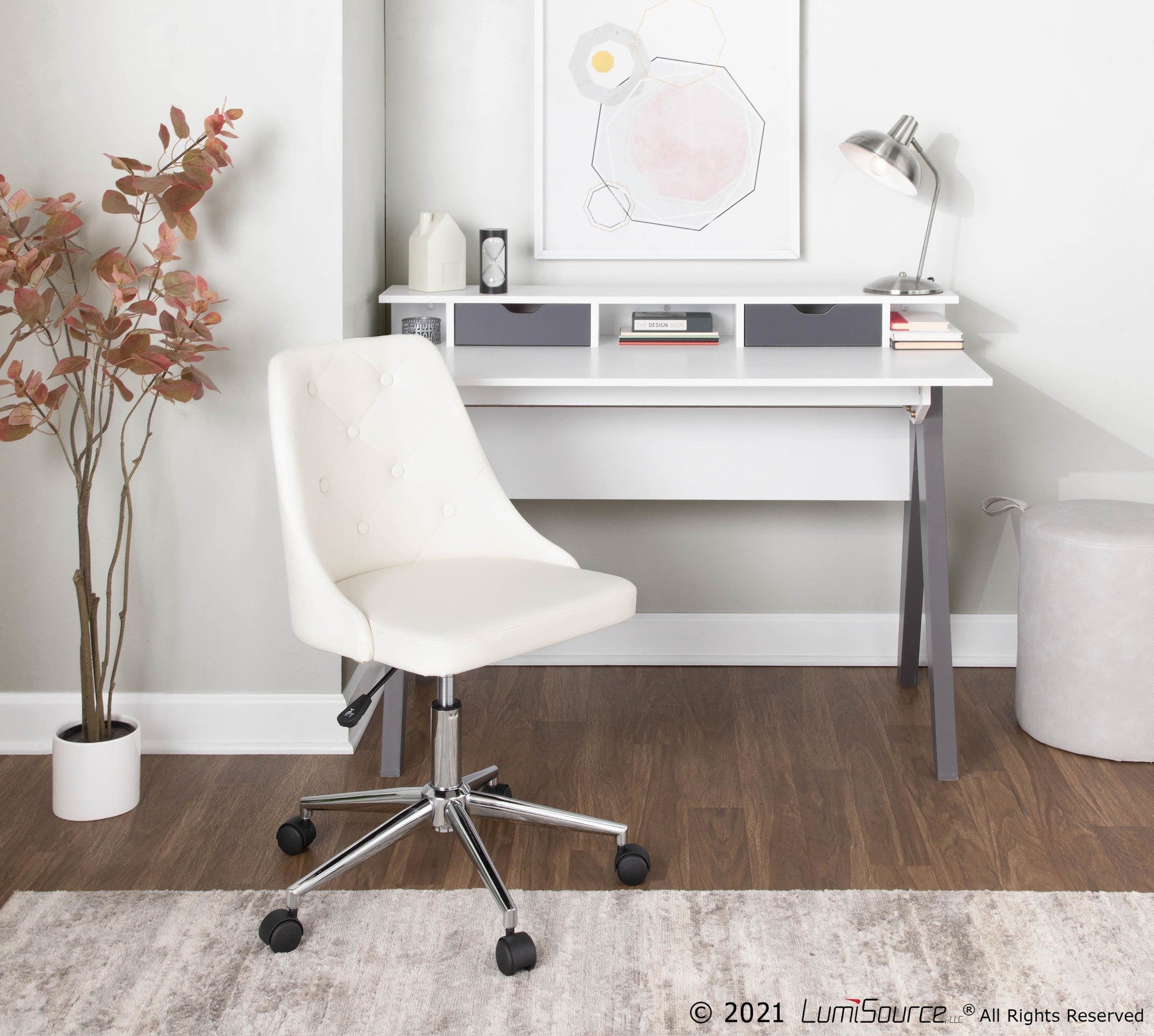Wishbone Desk - Grey Wood, White Wood