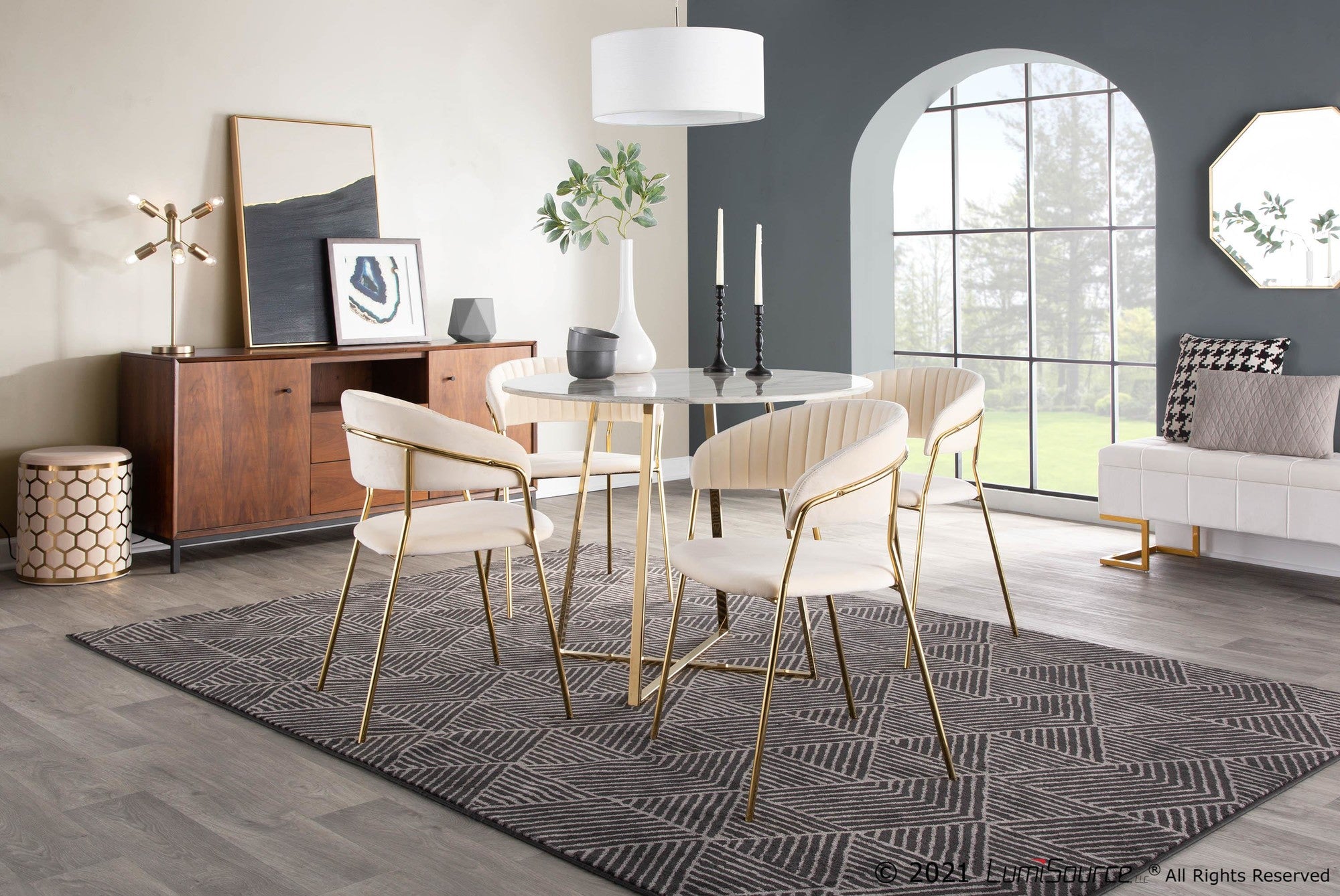 Cosmo Dining Table - Gold Metal, White Marble