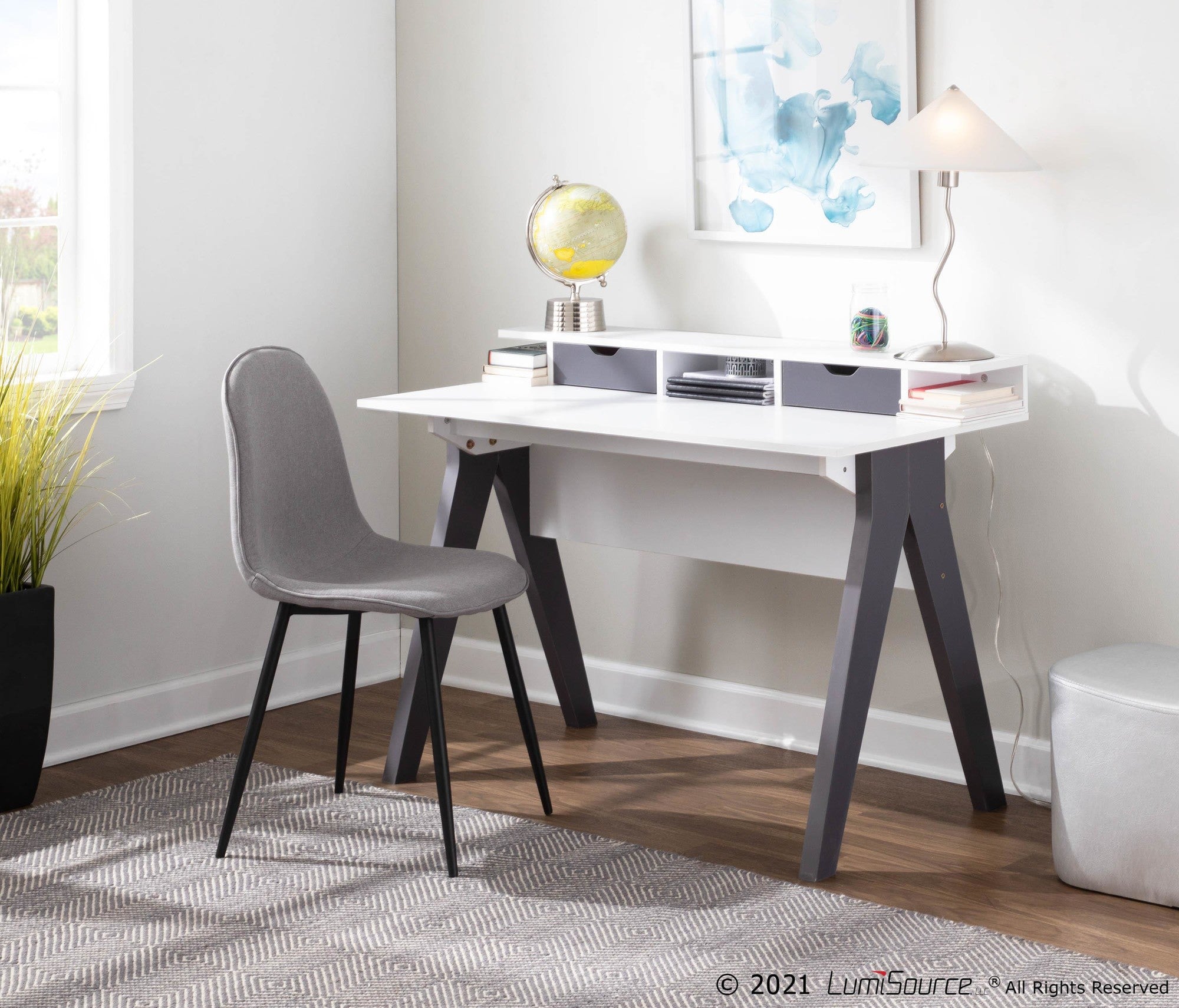 Wishbone Desk - Grey Wood, White Wood