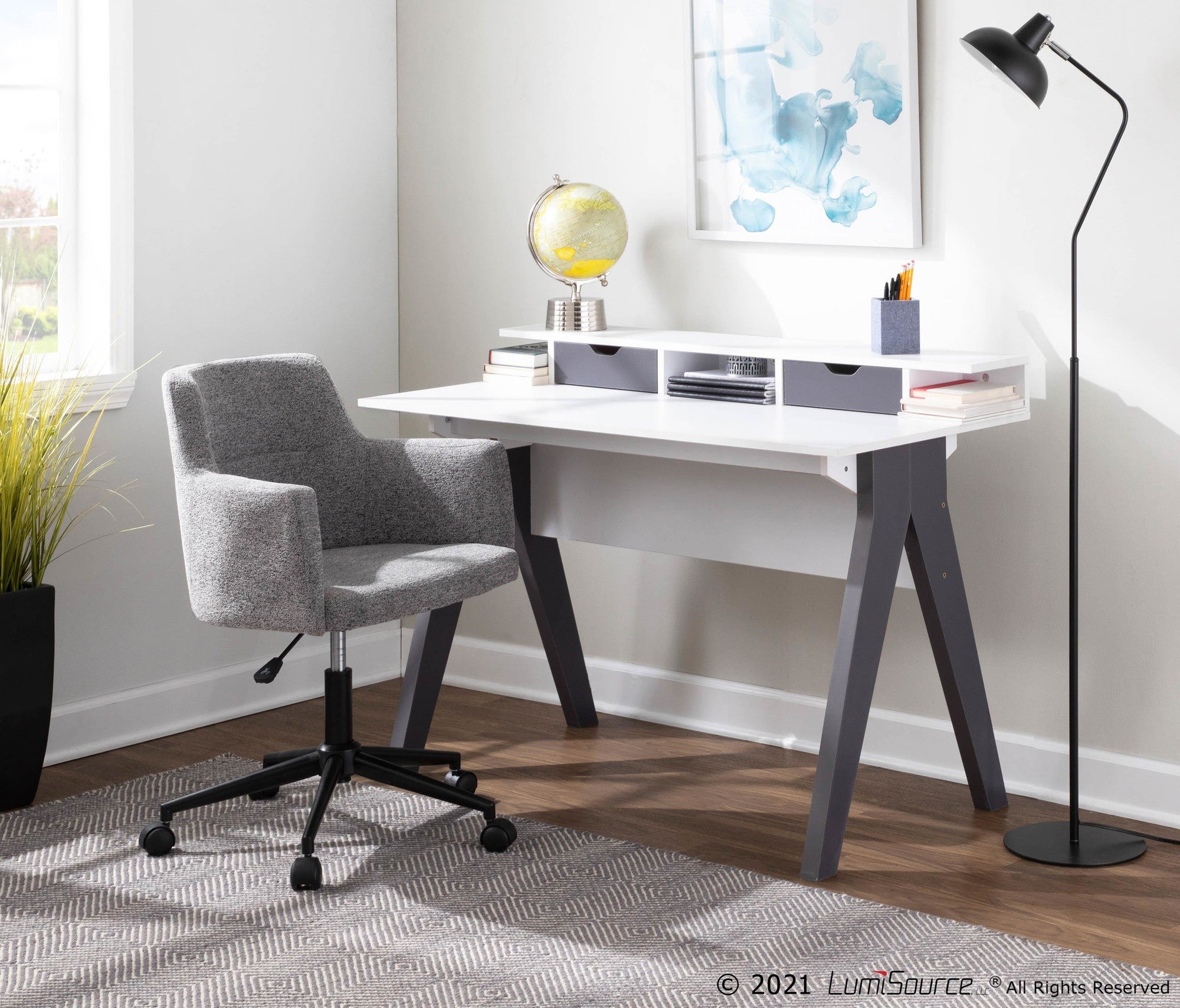 Wishbone Desk - Grey Wood, White Wood