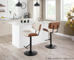 Lombardi Adjustable Barstool - Set of 3 - Black Metal, Walnut Wood, Cream PU