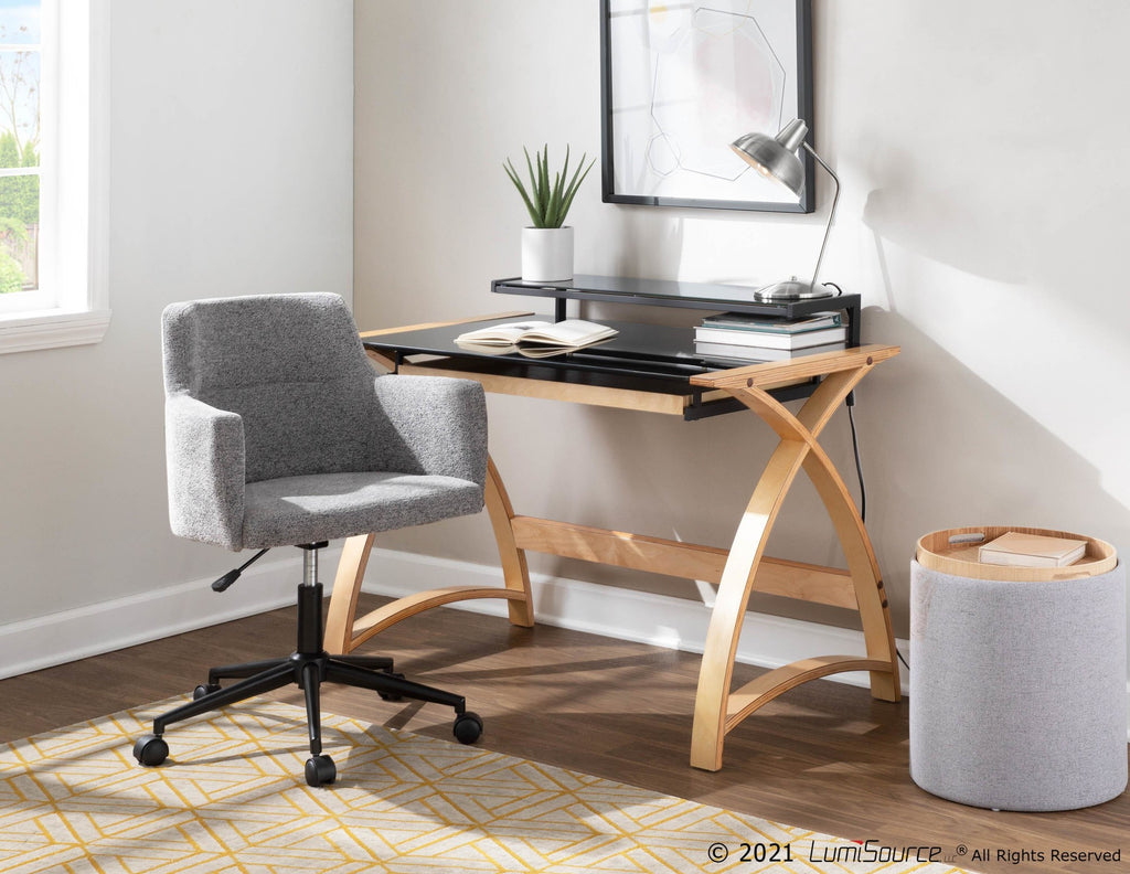 Tray Nesting Ottoman Set - Grey Fabric, Natural Wood