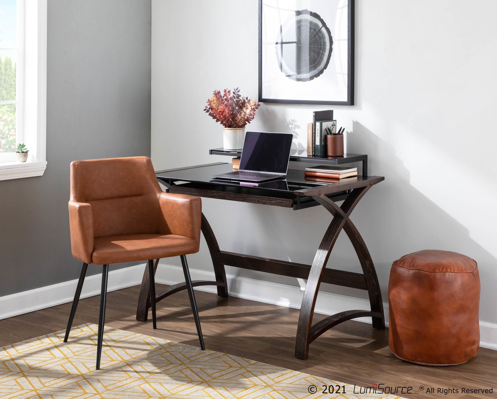Andrew Chair - Set of 2 - Black Steel, Camel PU