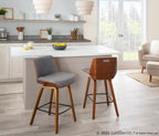 Corazza 26" Fixed-Height Counter Stool - Walnut Wood, Light Grey Fabric, Black Metal