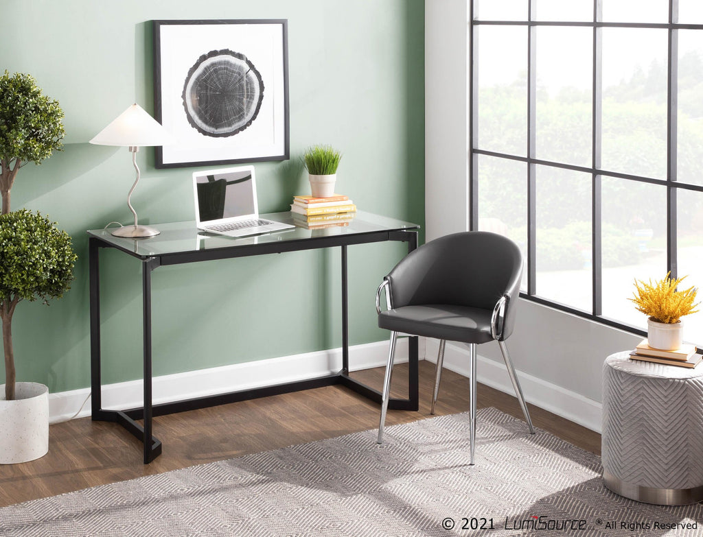 Masters Office Desk - Black Steel, Clear Glass