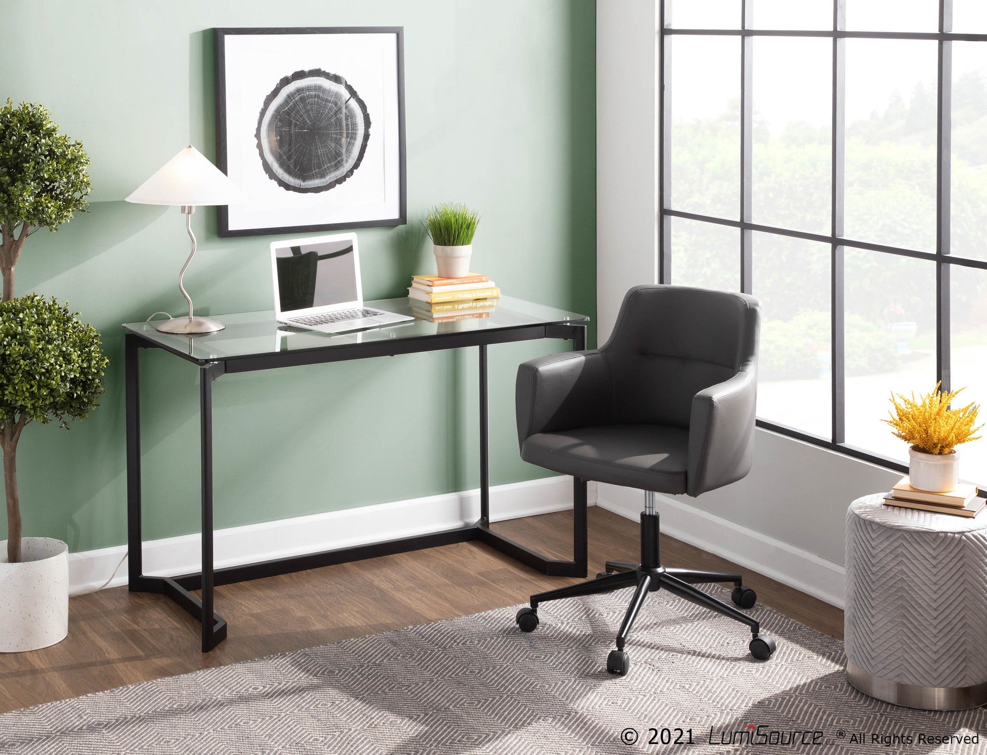 Masters Office Desk - Black Steel, Clear Glass