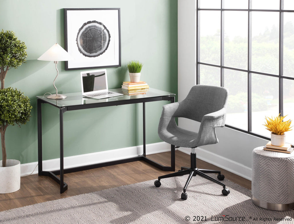 Masters Office Desk - Black Steel, Clear Glass