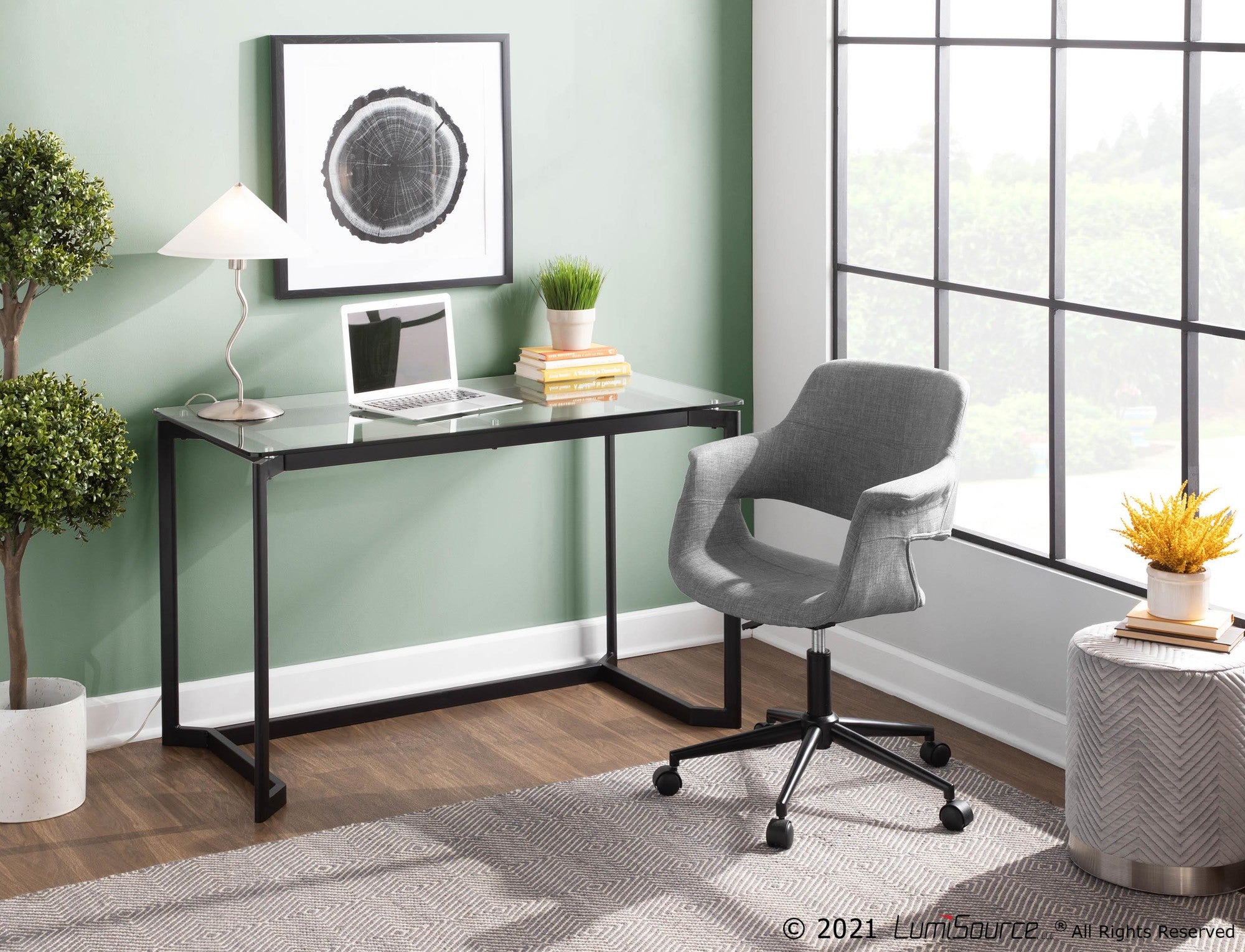 Masters Office Desk - Black Steel, Clear Glass