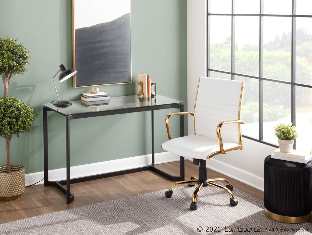 Masters Office Desk - Black Steel, Clear Glass