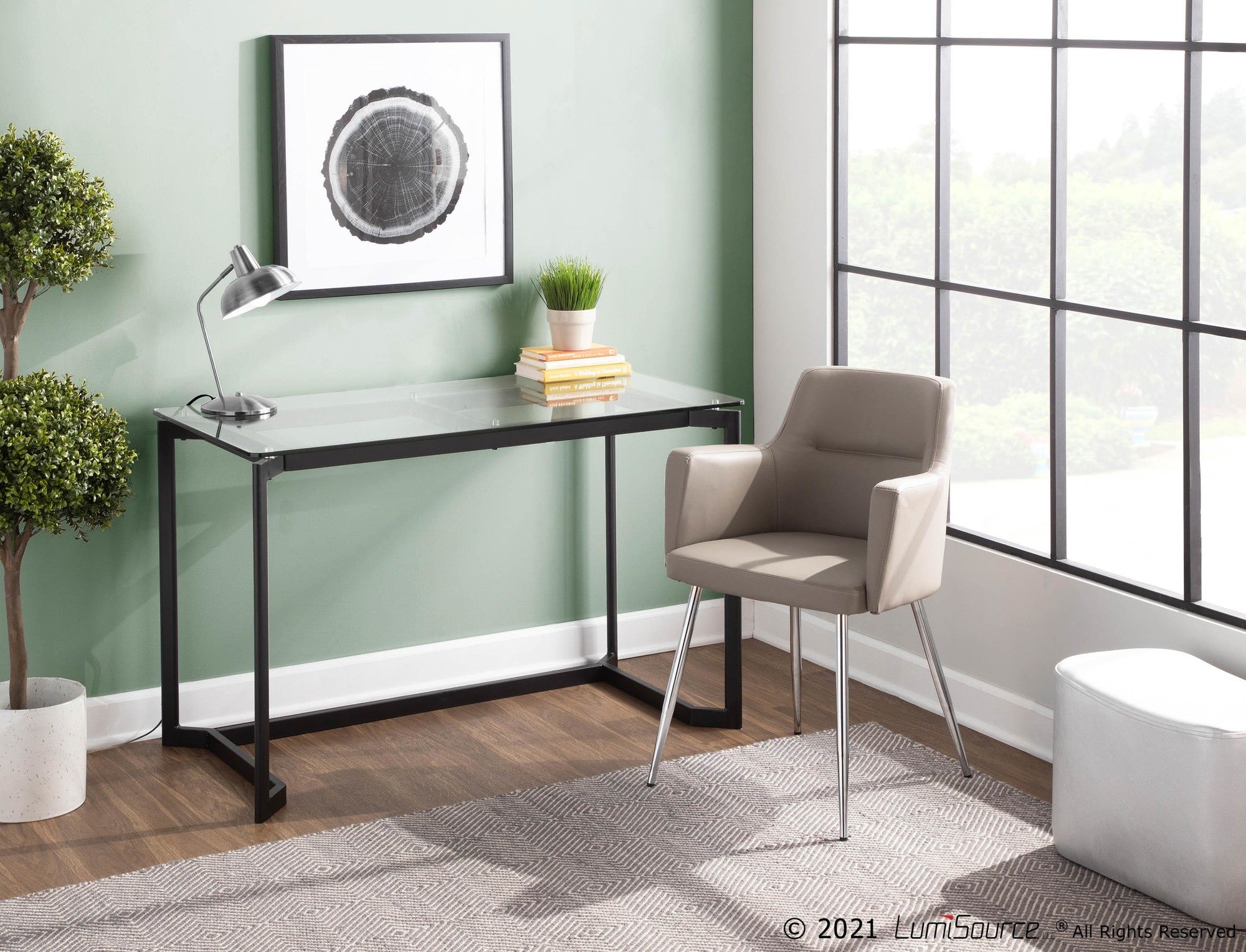 Masters Office Desk - Black Steel, Clear Glass