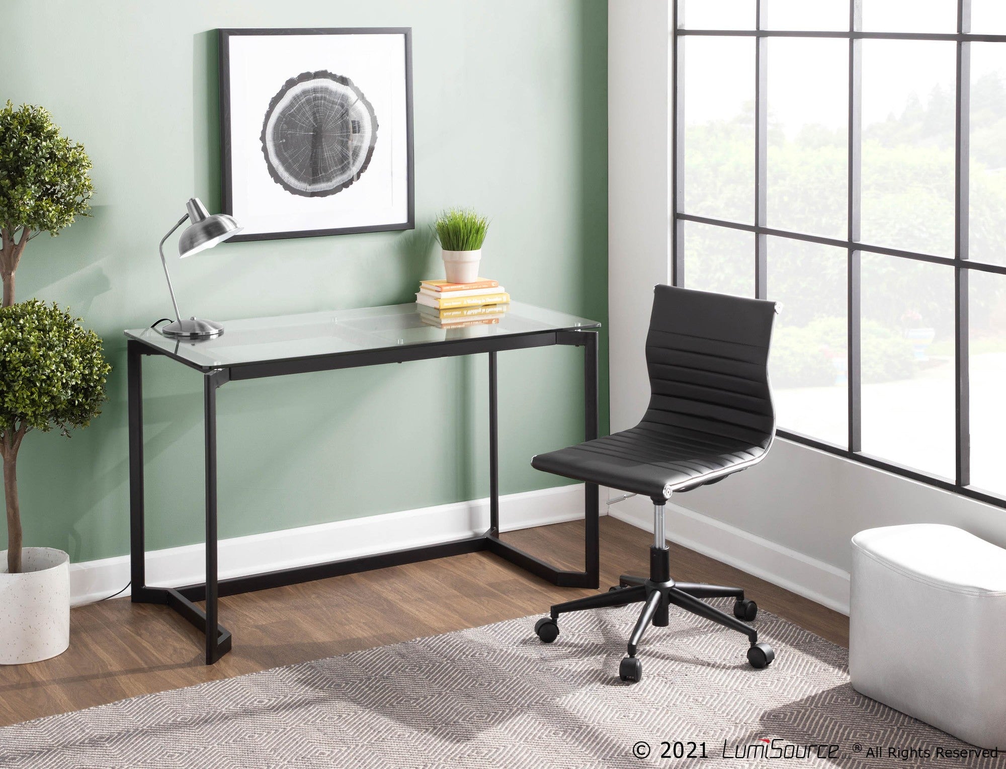 Masters Office Desk - Black Steel, Clear Glass