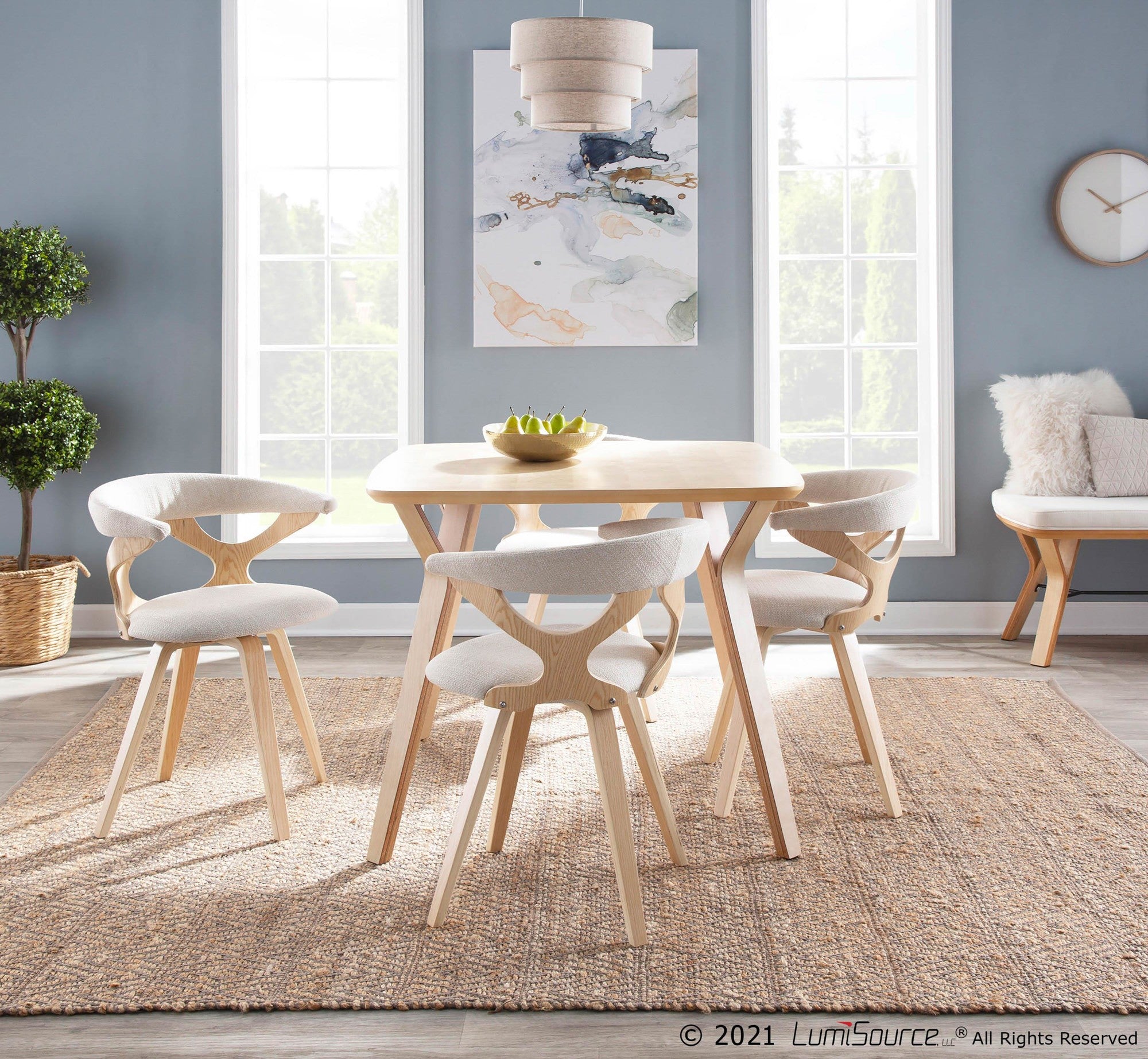Folia Bench - Natural Wood, Cream Fabric