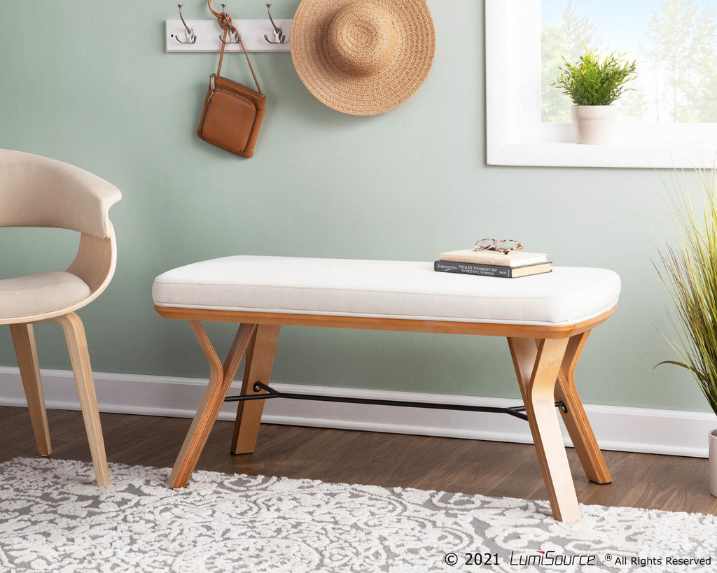 Folia Bench - Natural Wood, Cream Fabric