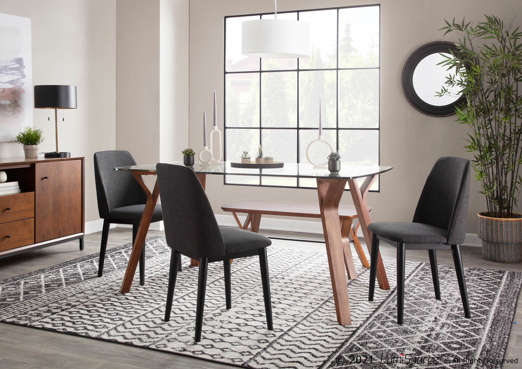Tintori Dining Chair - Set of 2 - Black Wood, Charcoal Fabric