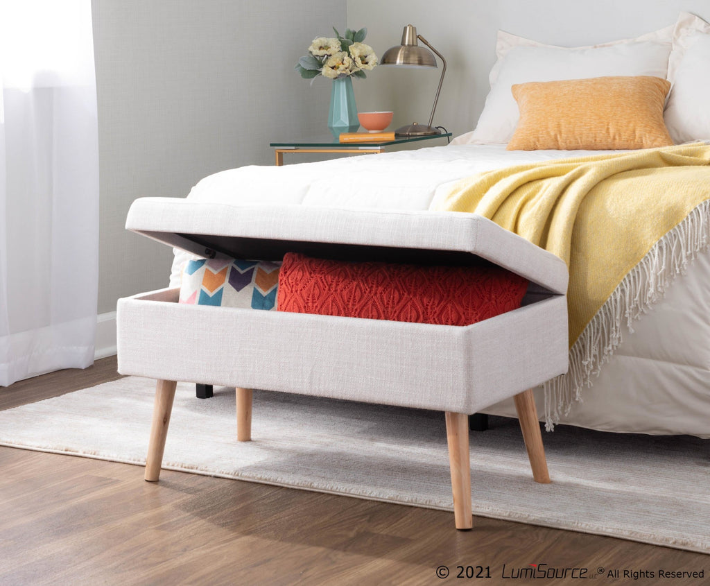 Storage Bench - Natural Wood, Beige Fabric