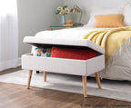 Storage Bench - Natural Wood, Beige Fabric
