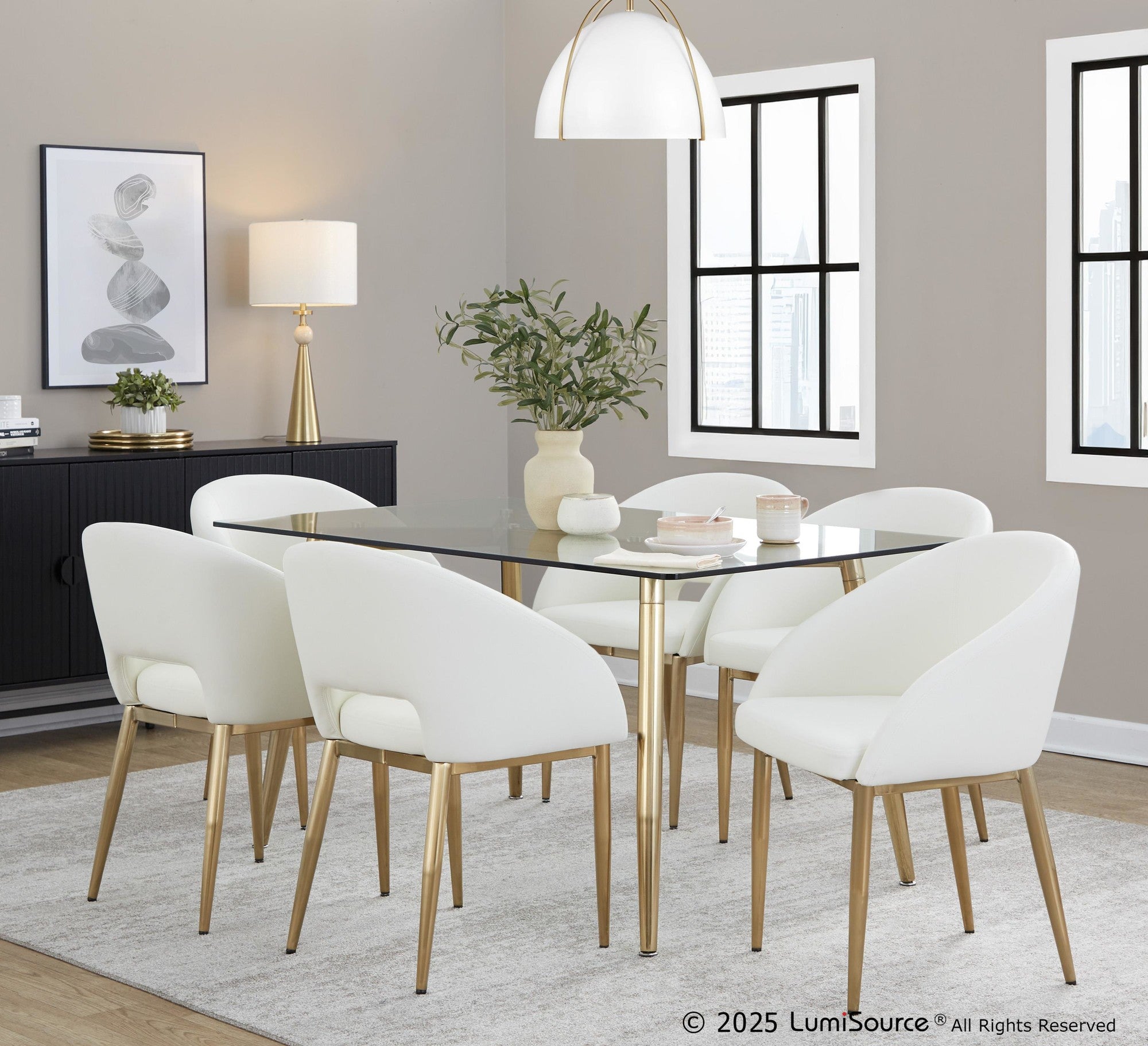 Renee Upholstered Chair - Set of 2 - Gold Metal, White PU