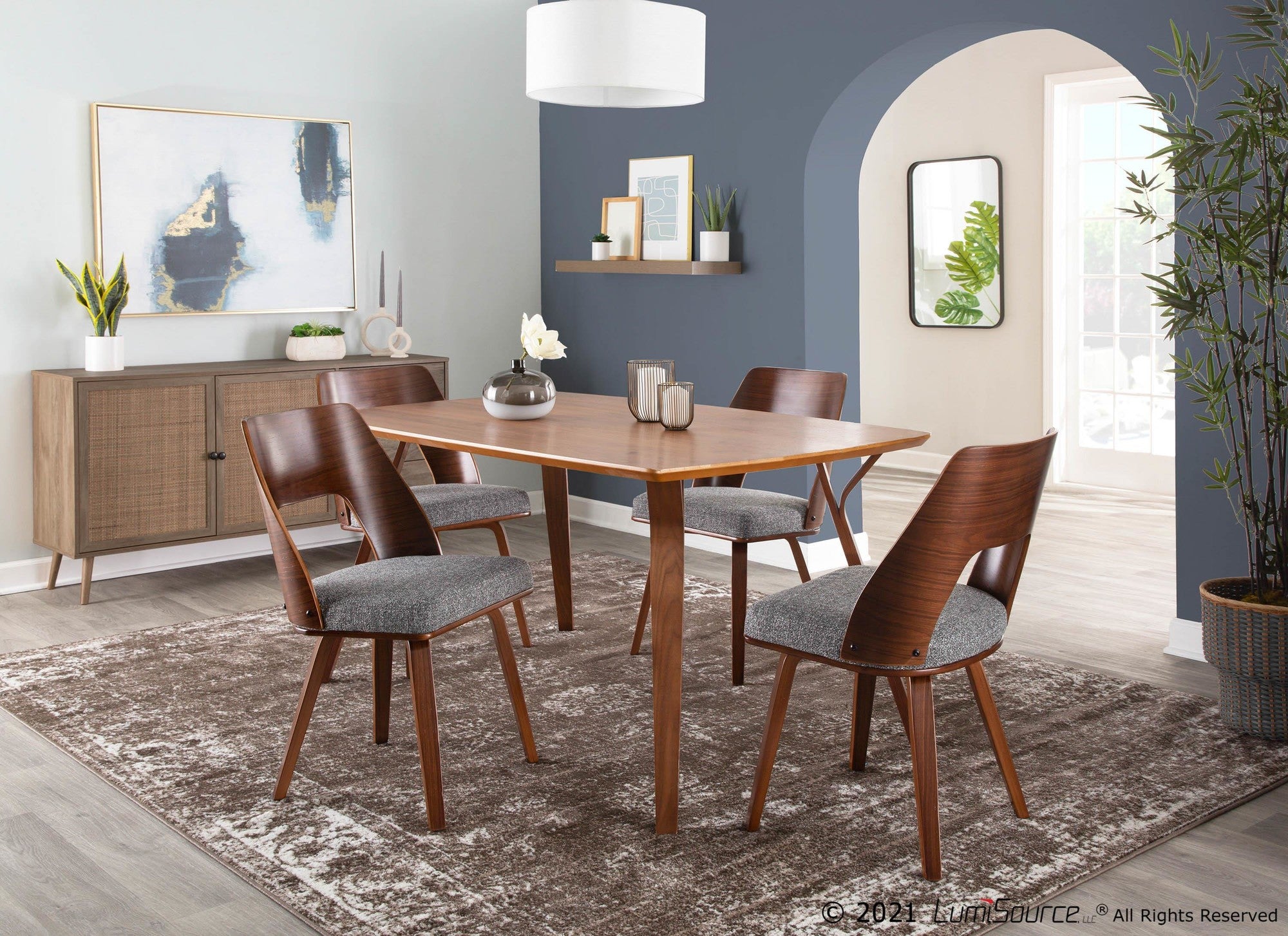Triad Chair - Set of 2 - Walnut Bamboo, Grey Noise Fabric