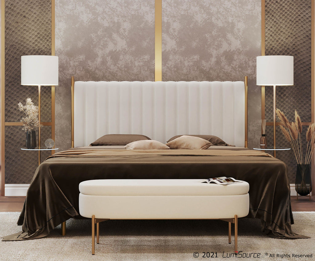 Chloe Storage Bench - Gold Metal, Cream Velvet