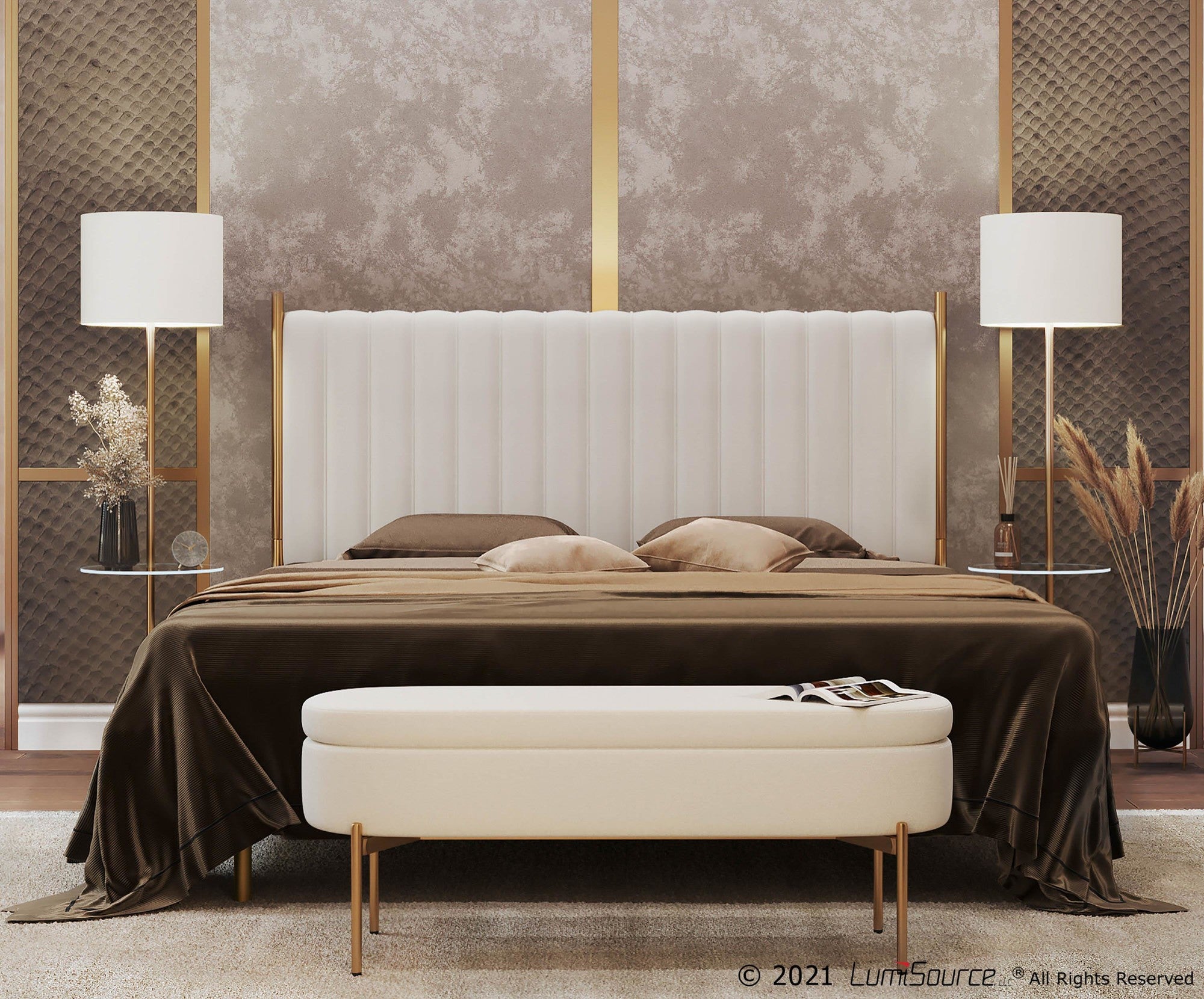 Chloe Storage Bench - Gold Metal, Cream Velvet