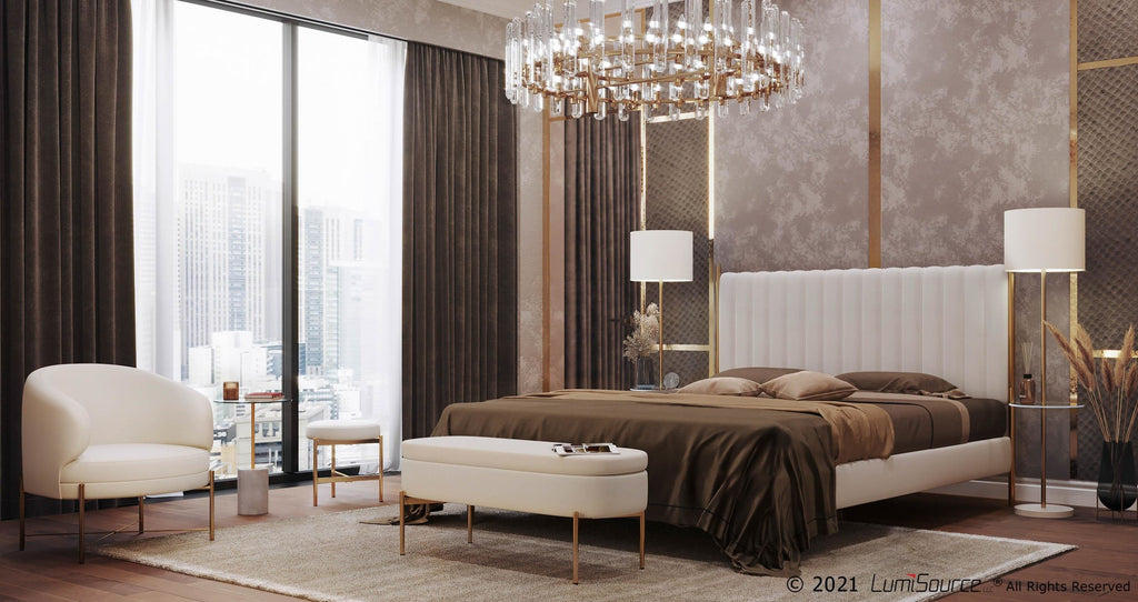 Chloe Storage Bench - Gold Metal, Cream Velvet