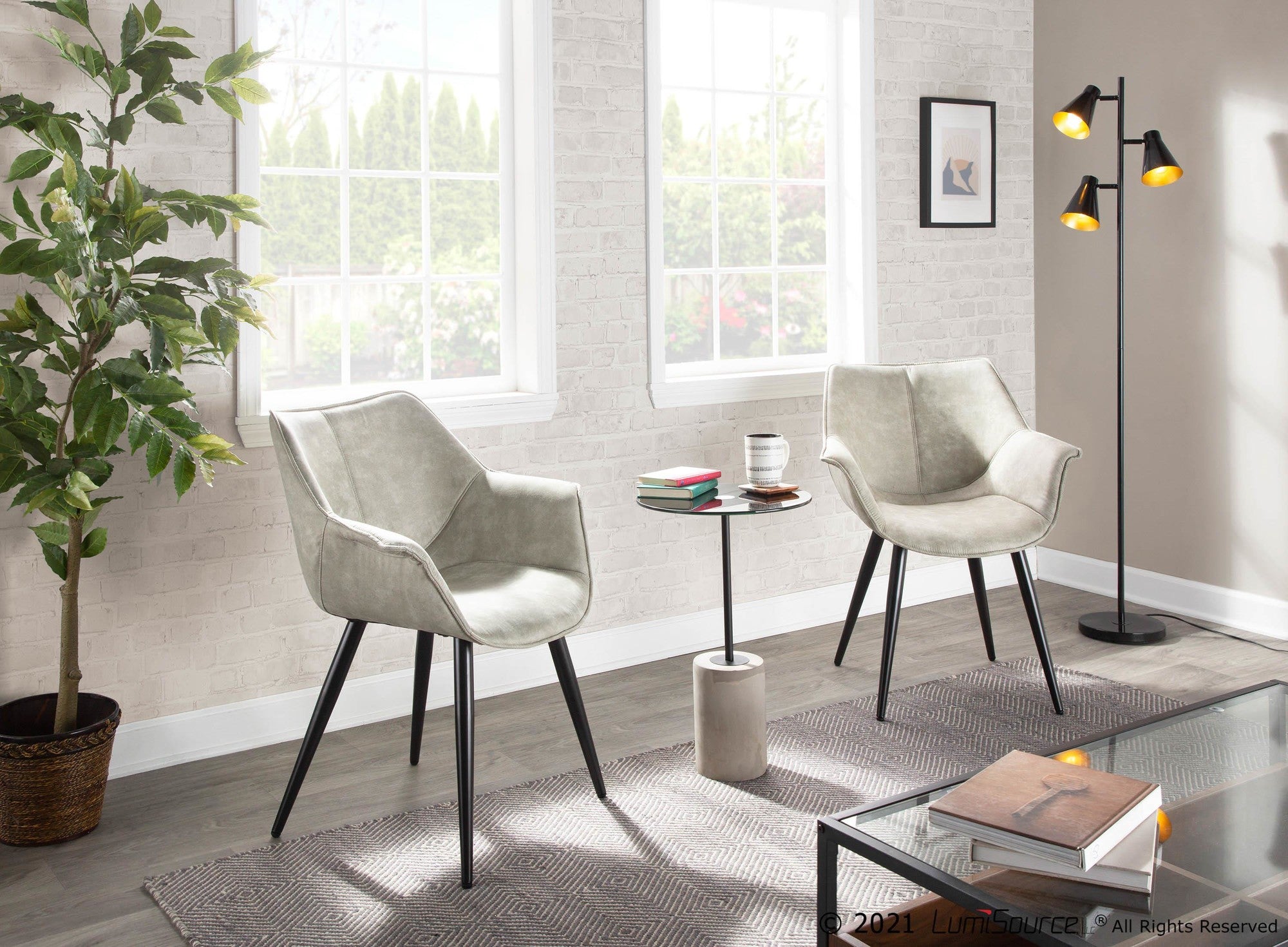 Wrangler Chair - Set of 2 - Black Metal, Light Grey Cowboy Fabric