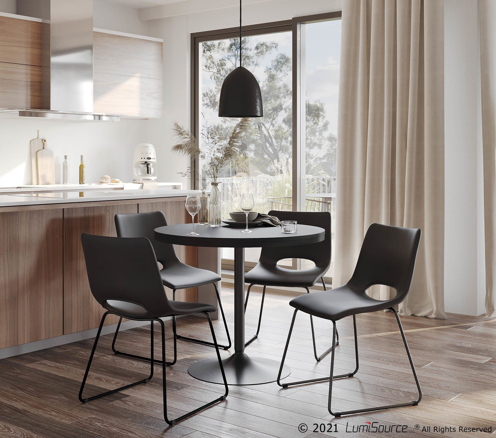 Dakota Dining Table - Black Steel, Black Wood