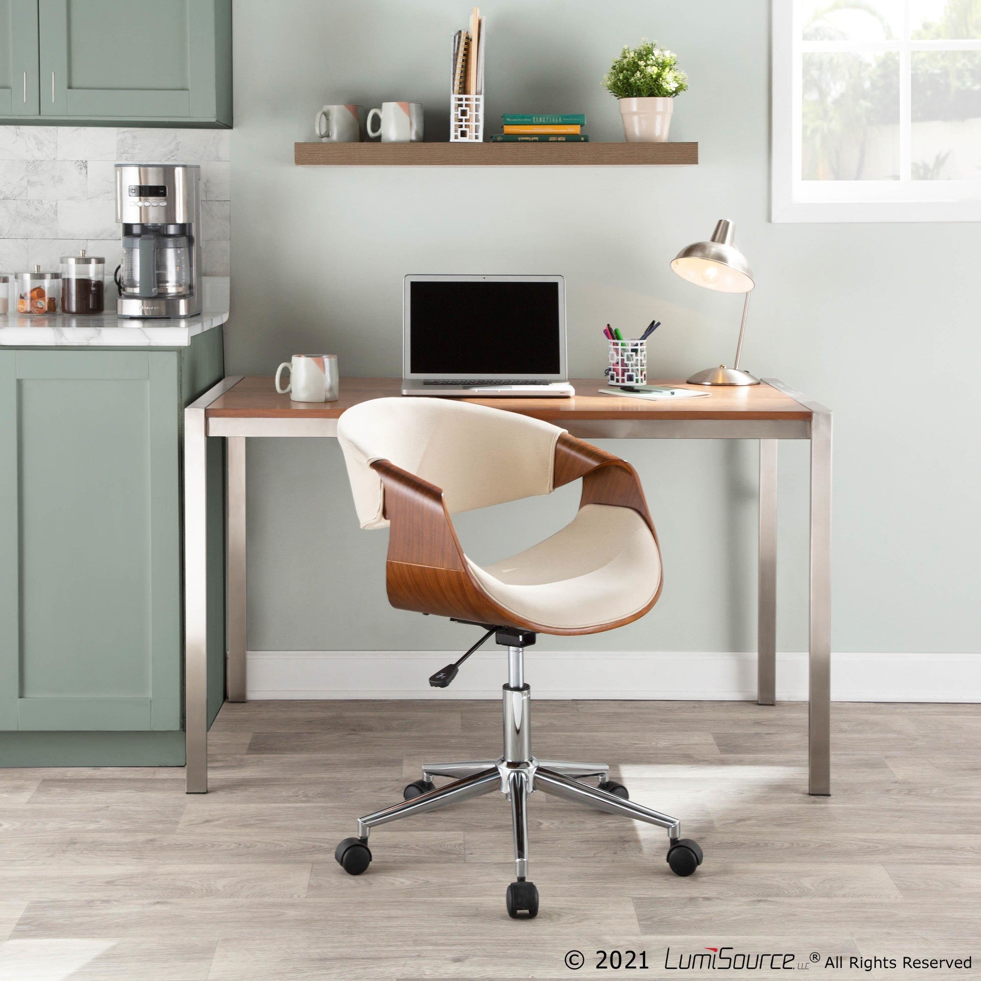 Curvo Office Chair - Chrome, Walnut Wood, Cream Fabric