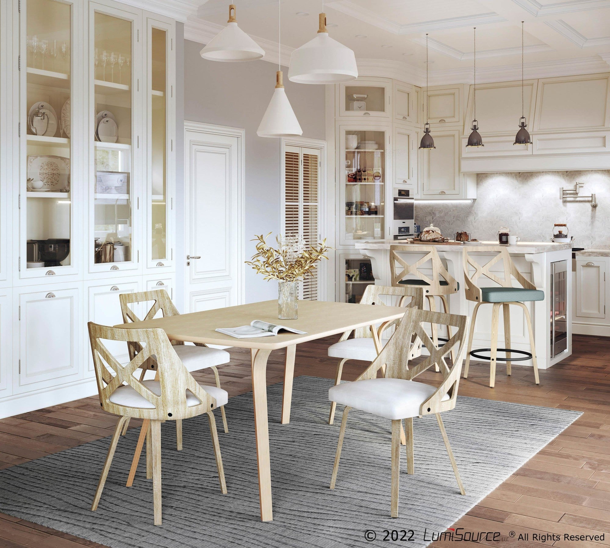 Charlotte Chair - Set of 2 - Whitewashed Wood, Cream Noise Fabric
