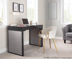 Drift Upholstered Desk - Black Steel, Black MDF, Silver Velvet